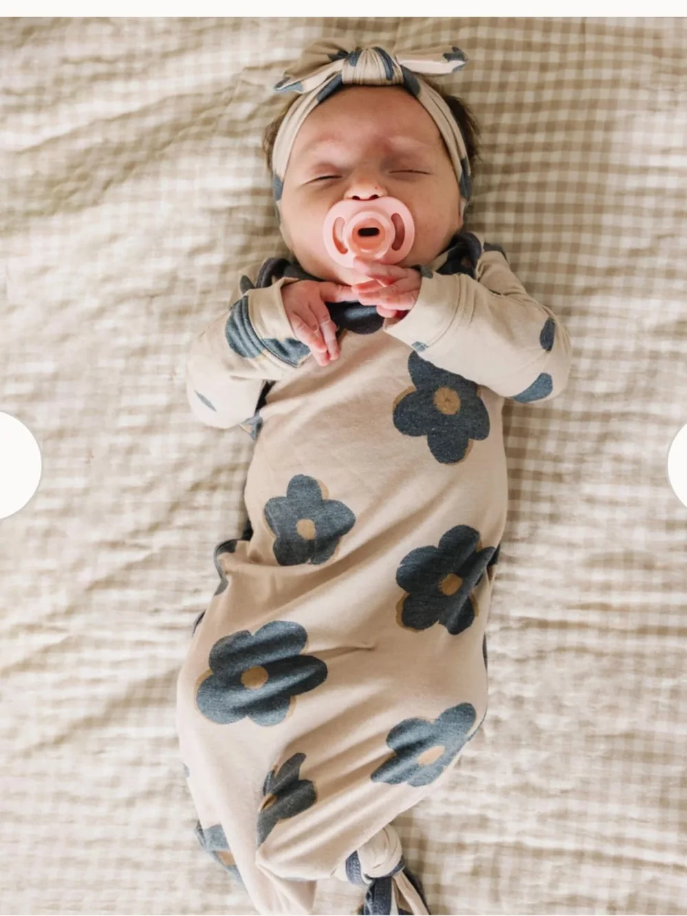 Copper Pearl Knotted Newborn Gown Gemma in Tan Floral Flowers